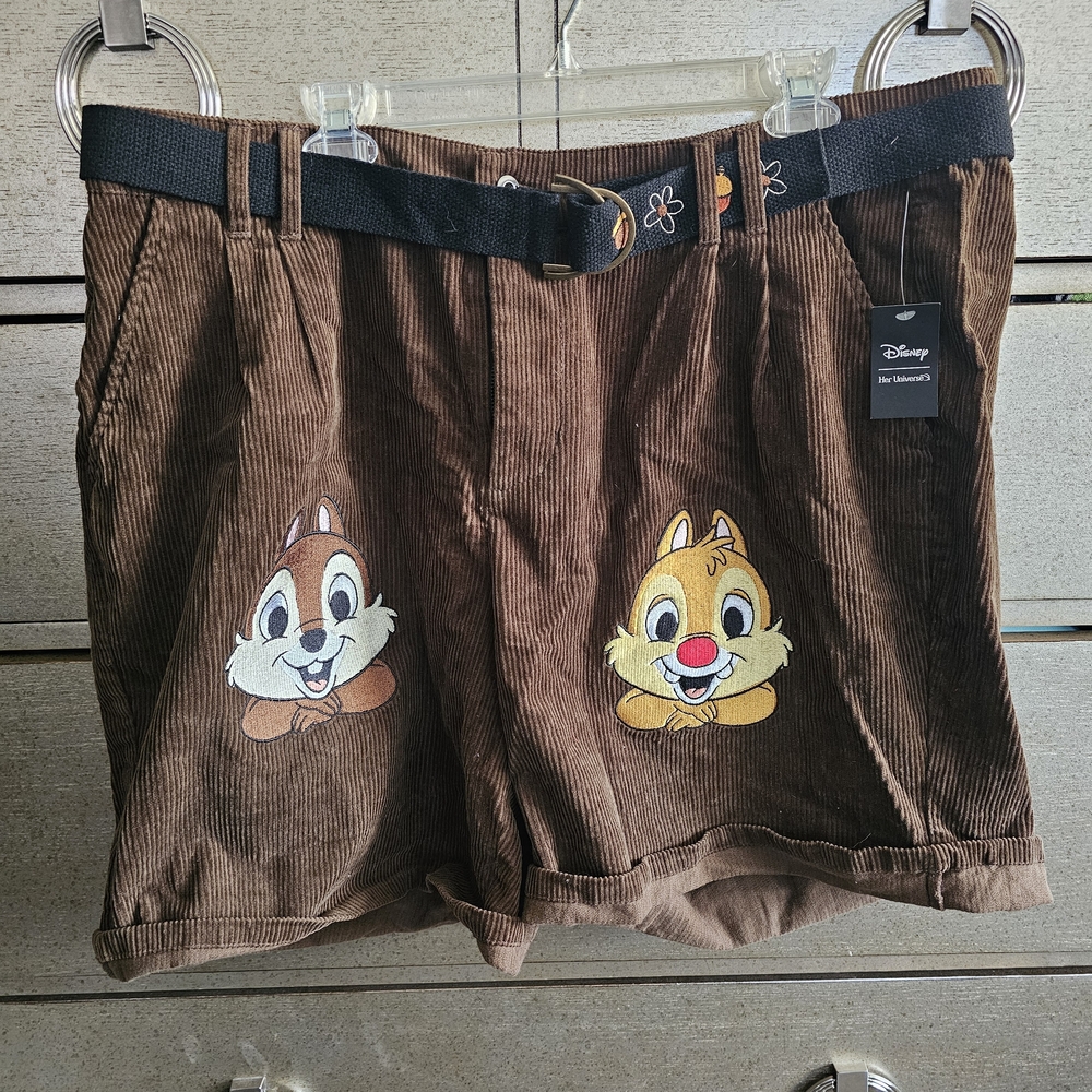 Disney Brown Corduroy Shorts with Chip and Dale